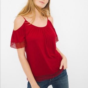 Red White House Black Market Cold Shoulder Top